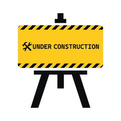 Under construction vector sign symbol. Under construction badge logotype. Under construction warning sign with black and yellow striped hazard border for safety and maintenance work area caution.eps10