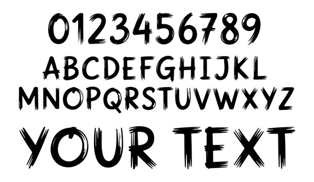 hand drawn brush font with numbers