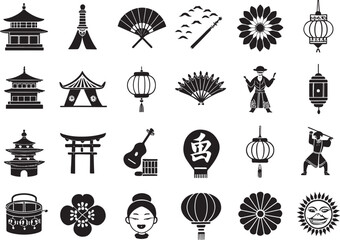 Festival Cultural Icon Silhouettes on White Background  Vector Set