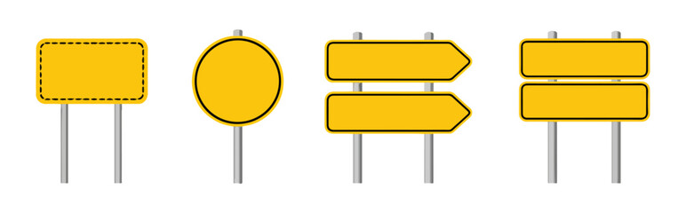 road traffic sign icon set with blank boards and yellow warning signs