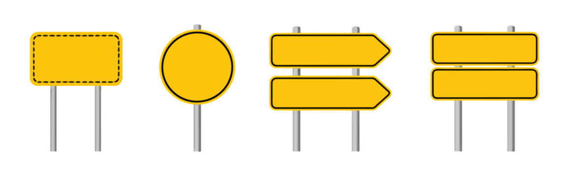 road traffic sign icon set with blank boards and yellow warning signs