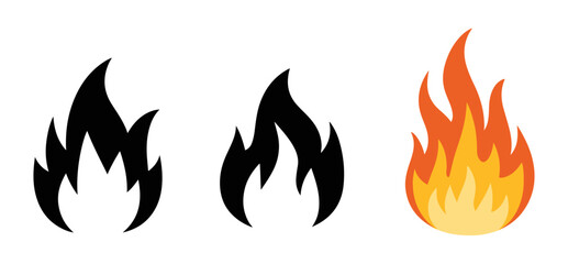 simple fire icon set with flame symbols in vector and transparent design