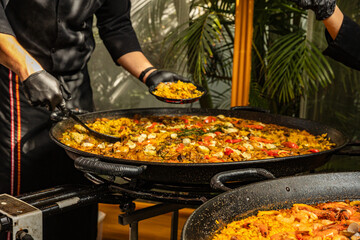 Preparing a delicious seafood paella