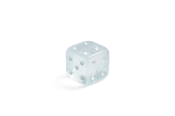 Transparent dice with sparkles and soft glow