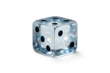 Futuristic dice with inner galaxy sparkles and transparent background