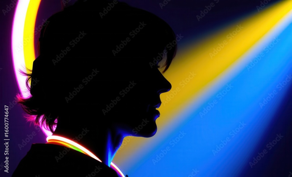 Poster vibrant image capturing the essence of music and emotion through a backlight silhouette with colorfu