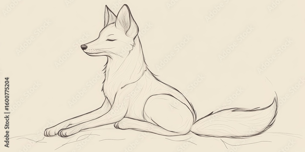 Poster a fox is laying down on the ground. the fox is resting and he is relaxed. the image has a calm and p