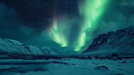Naklejka premium An aurora illuminating the night sky in the Arctic 