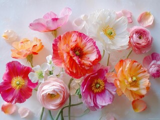 Bright Colorful Poppies and Ranunculus Flowers in a Lush Blooming Arrangement