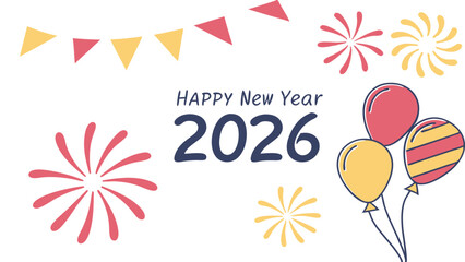 Festive happy new year 2026 celebration illustration with colorful elements