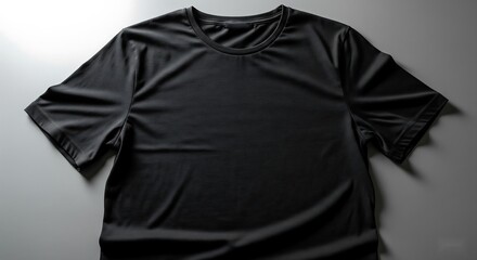 A flat-laid, dark gray short-sleeved t-shirt on a light gray background.