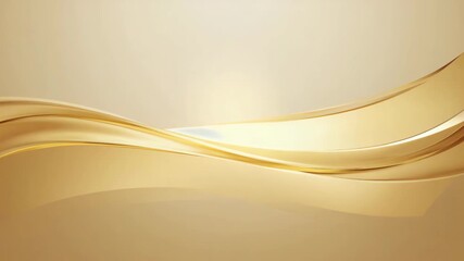 An elegant abstract motion background featuring smooth, flowing golden waves and ribbons with subtle highlights on a light cream backdrop - Powered by Adobe