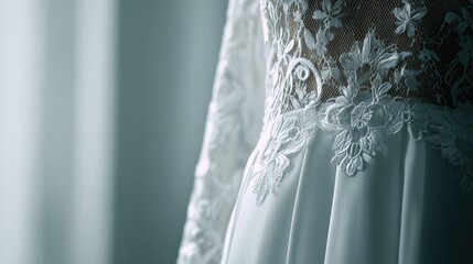 Closeup Detail Of Elegant White Lace Wedding Dress