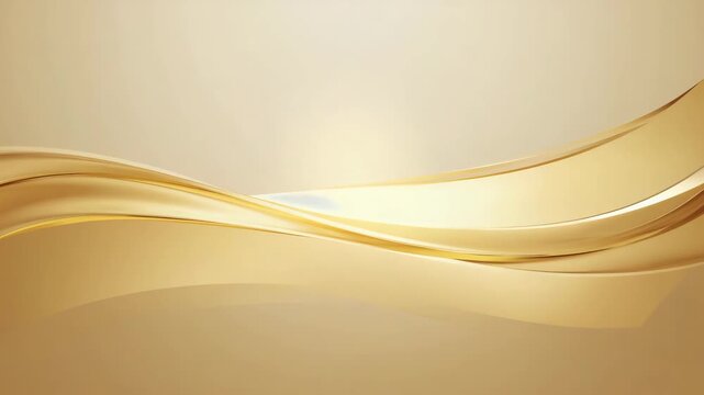 An elegant abstract motion background featuring smooth, flowing golden waves and ribbons with subtle highlights on a light cream backdrop