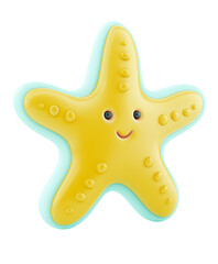 3D clay yellow starfish isolated on transparent background