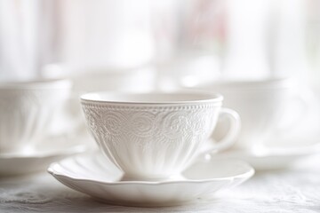 Elegant White Porcelain Tea Cups and Saucers