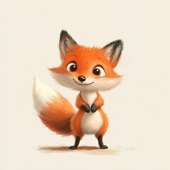 This charming cartoon fox features bright orange and white fur, exuding a playful and friendly vibe. Ideal for children's media and joyful designs.