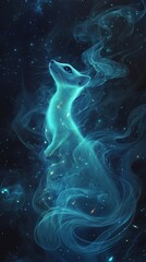 A cat is standing in front of a blue smoke cloud. The cat is looking up at the sky