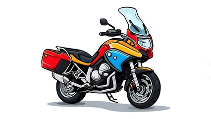 Obraz premium Colorful Touring Motorcycle Illustration with Windshield and Saddlebags