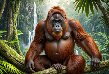 Fototapeta premium Majestic Orangutan with mystic nature scene
