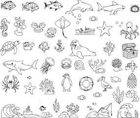 Ocean Life Line Icons