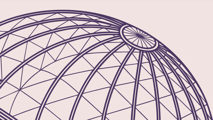 Geometric dome structure with triangular patterns and circular top view in purple outline design