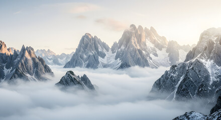 Obraz premium Majestic Mountain Peaks Above the Clouds at Sunrise high quality