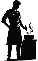 Chef preparing meal in kitchen vector illustration isolated on white background