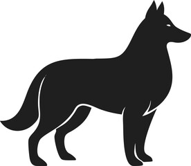 Collie dog silhouette with flowing coat, pointed ears, and bushy tail in elegant standing pose
