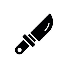 A simple black silhouette of a curved hunting knife with a thick handle