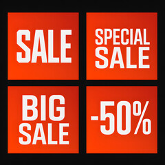 Fototapeta premium Sale special sale big sale 50 percent discount offer on red square background, promotional retail banner design for marketing, clearance shopping event, store advertising, digital campaign template
