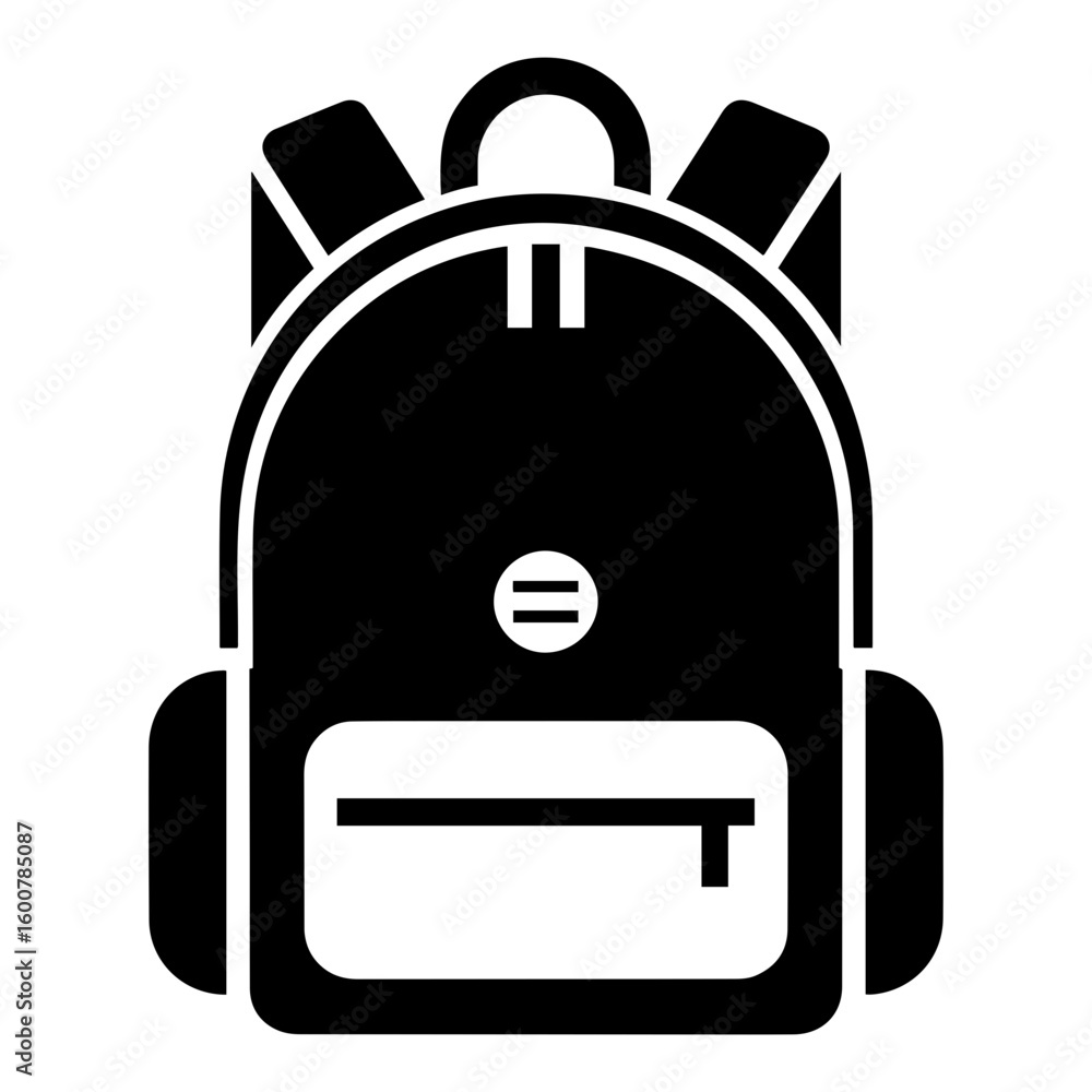 Poster silhouette vector illustration of a black backpack with straps and a front pocket isolated on a tran