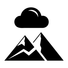 Silhouette Vector Illustration of two mountains with snow caps under a black cloud in a monochrome minimalist style