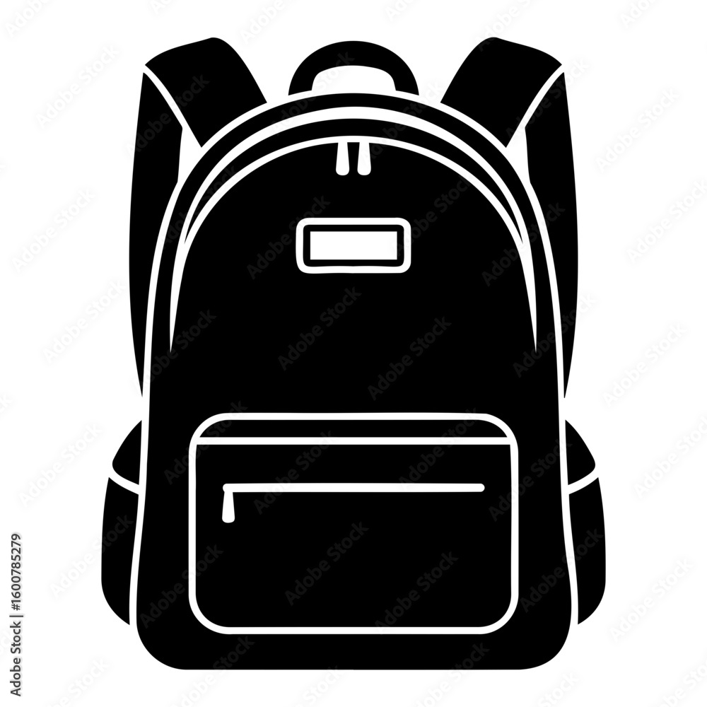 Poster black silhouette of a backpack with straps and pockets isolated on a transparent background vector d