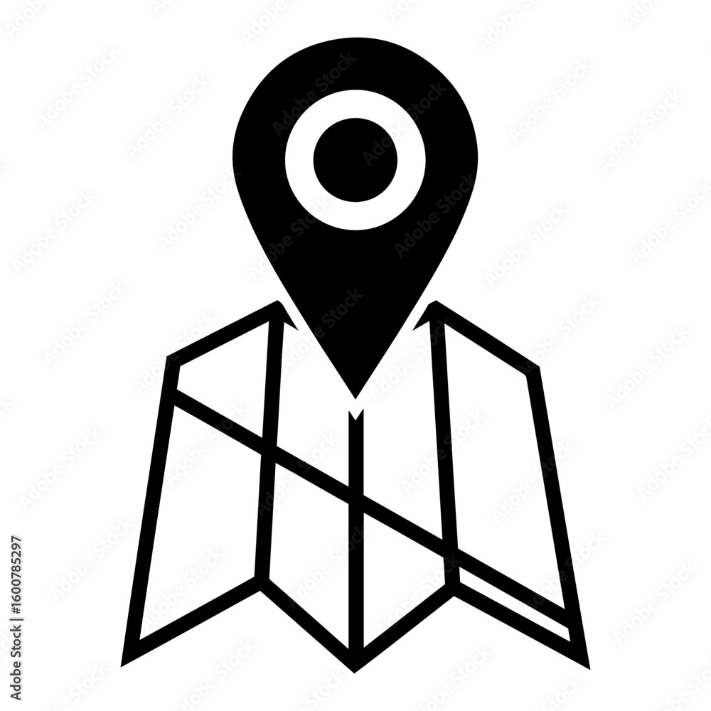Aufkleber black vector illustration of a map with a location pin on top indicating a specific place on it