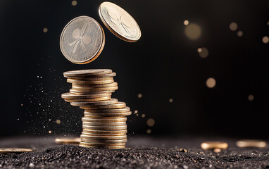 Coins falling stack finance investment cryptocurrency growth