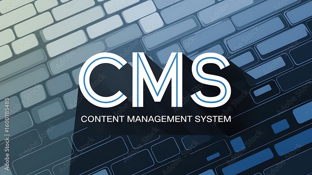 Fototapete cms content management system text over a blue and white keyboard pattern background illustration ar