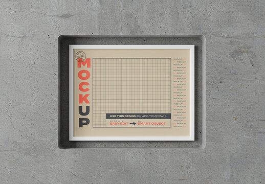 Horizontal Frame Poster Mockup Embedded in Concrete