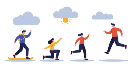 Vector Illustration of People Running and Exercising Outdoors.