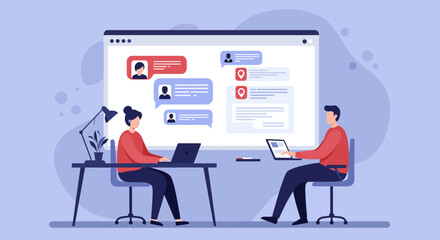 Two People Working Together on Online Chatting.