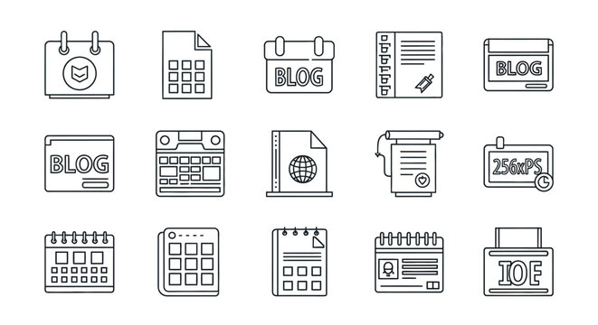 Collection of Outlined Icons Representing Various Calendars and Documents.