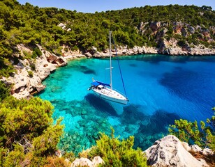 Fototapeta premium Picturesque bay with sailboat