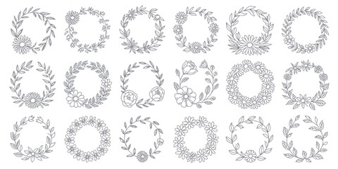 Collection of Twenty Floral Wreath Designs with Dog Illustration Element