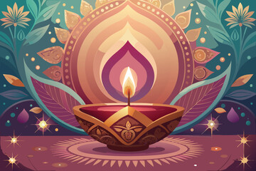Festive Diwali Dog Illustration with Traditional Elements and Vibrant Colors