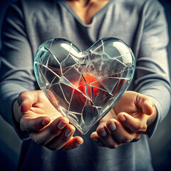 person holding cracked glass heart emotional vul