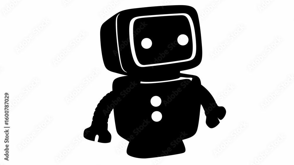 Poster silhouette of a robot with a square head and round eyes standing on a white background design art