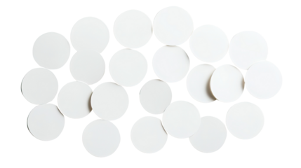 Set of empty white circular paper stickers with soft shadows isolated on white background