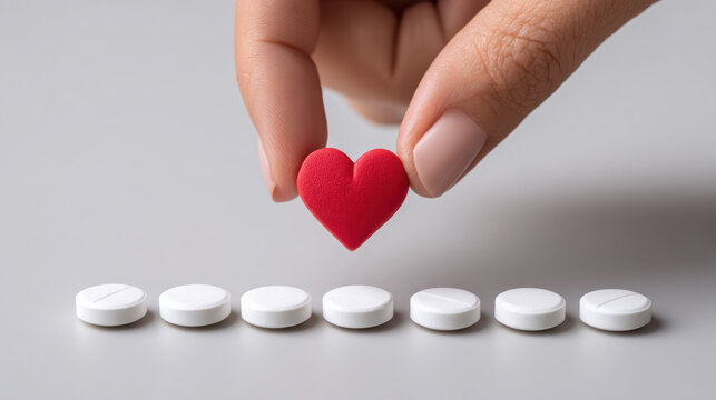 Heart symbol placed next to statins health awareness conceptual image medical environment close-up perspective