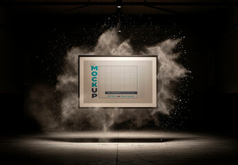 Horizontal Poster Mockup Floating with Dust and Spot Light