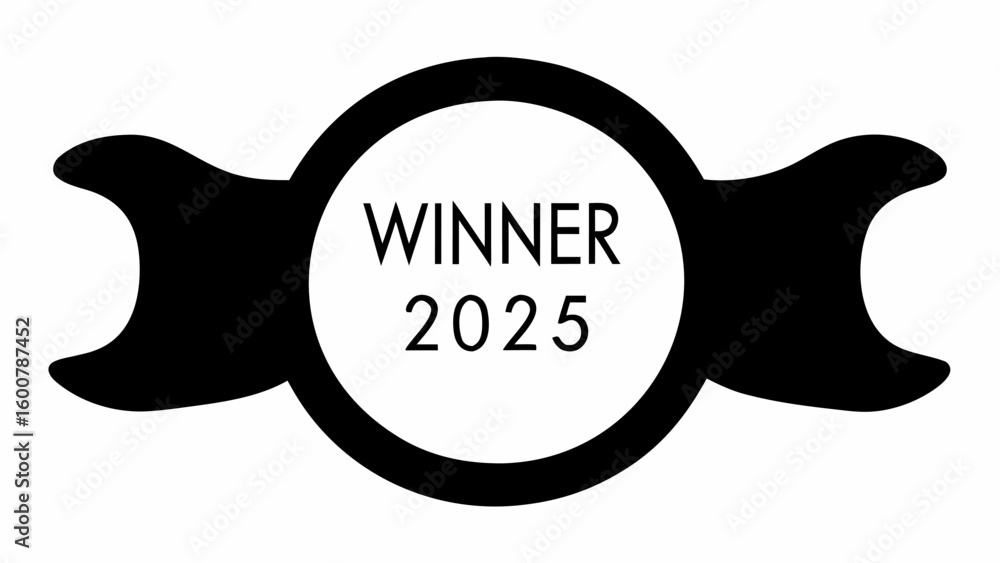 Fototapete black and white winner ribbon with the text winner and the year 2025 in a circular design element